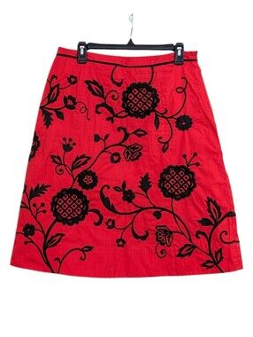 Scott Taylor Red & Black Embroidered Skirt - Size 8 Womens